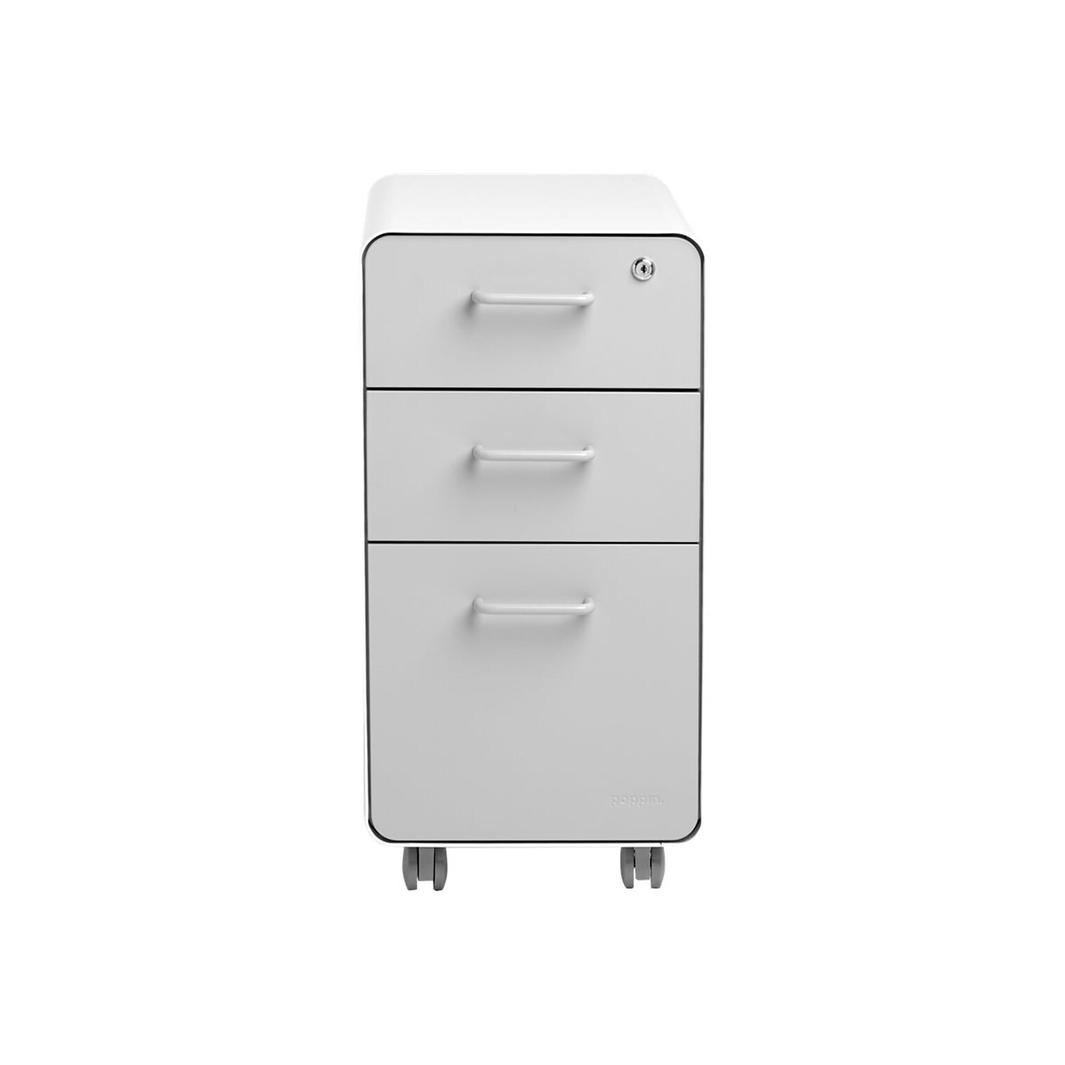 Poppin The Sort-It-Out 3-Drawer Mobile Vertical File Cabinet, Letter/Legal Size, Lockable, White/Light Gray (104743)