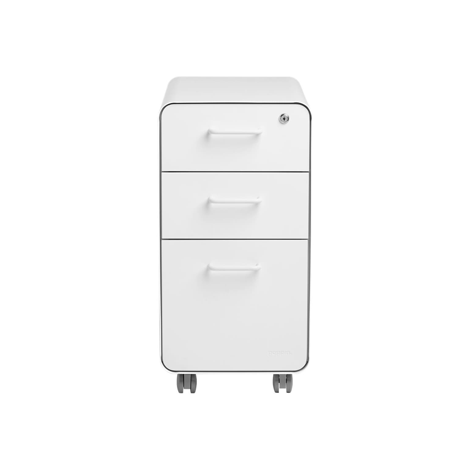 Poppin The Sort-It-Out 3-Drawer Mobile Vertical File Cabinet, Letter/Legal Size, Lockable, 25H x 12.5W x 20D, White (104742)
