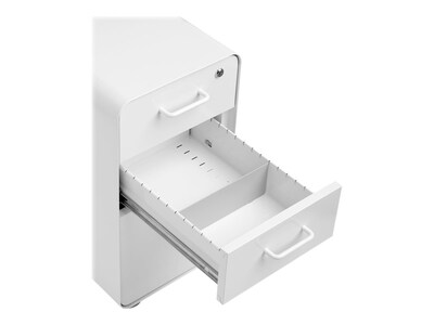 Poppin The Sort-It-Out 3-Drawer Mobile Vertical File Cabinet, Letter/Legal Size, Lockable, 25"H x 12.5"W x 20"D, White (104742)