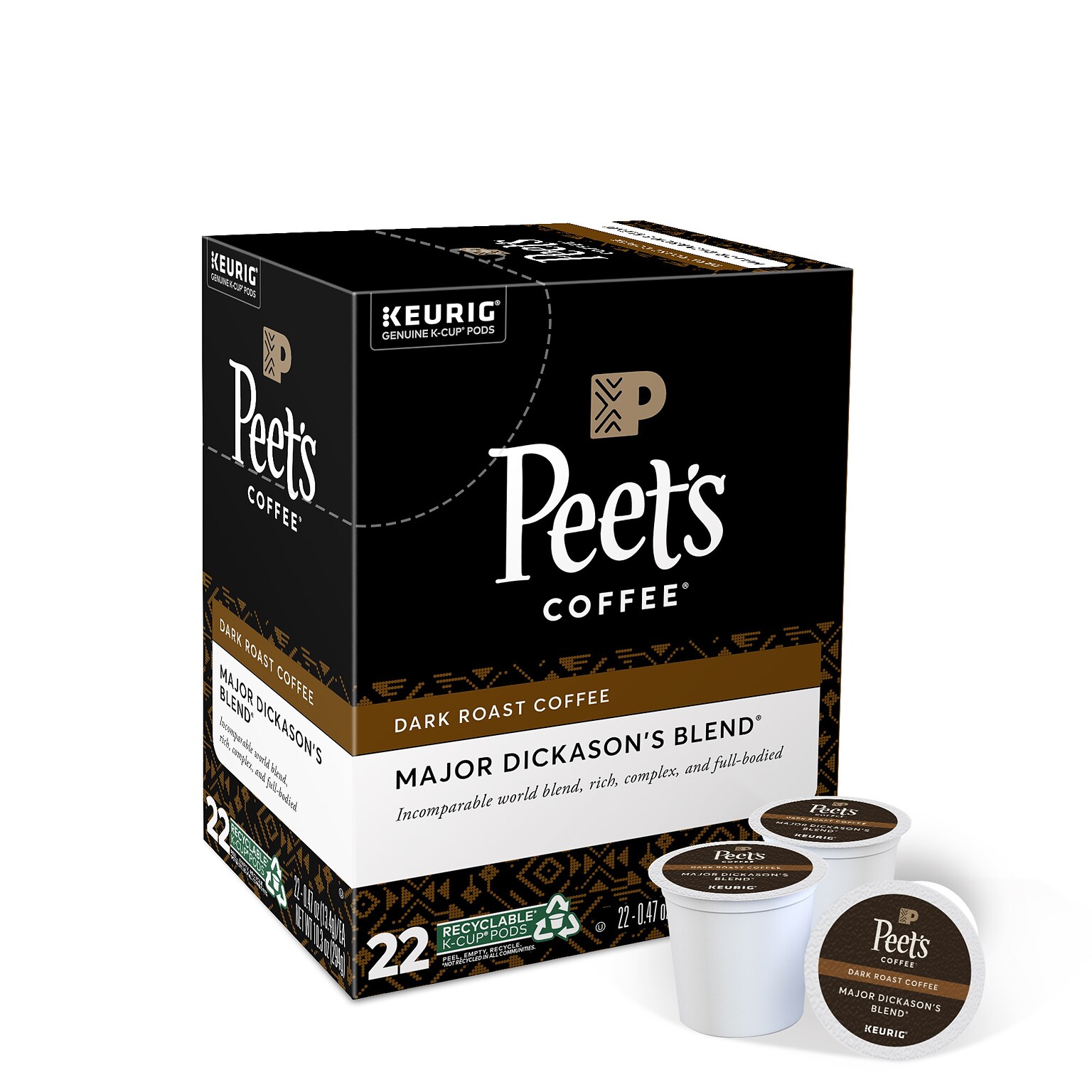Peets Coffee Major Dickasons Blend Coffee Keurig® K-Cup® Pods, Dark Roast, 22/Box (6547)