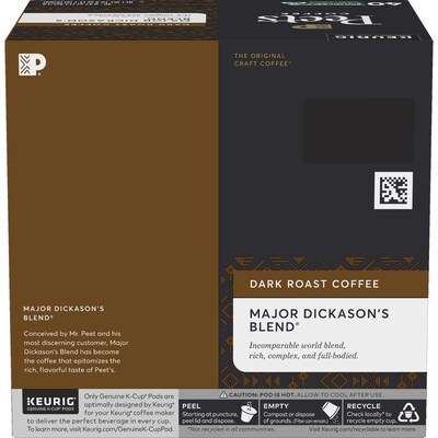 Peet's Coffee Major Dickason's Blend Single-Serve Keurig® K-Cup® Pods, Dark Roast, 40/Box (373354)