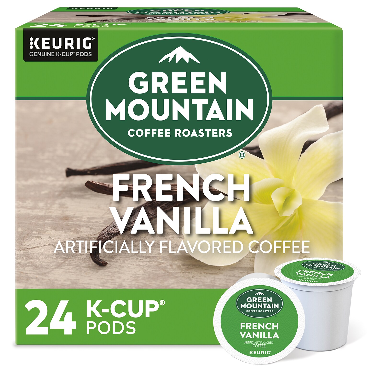 Green Mountain French Vanilla Coffee Keurig® K-Cup® Pods, Light Roast, 24/Box (5000330112)
