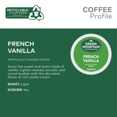 Green Mountain French Vanilla Silk Coffee Keurig® K-Cup® Pods, Light Roast, 24/Box (6732)