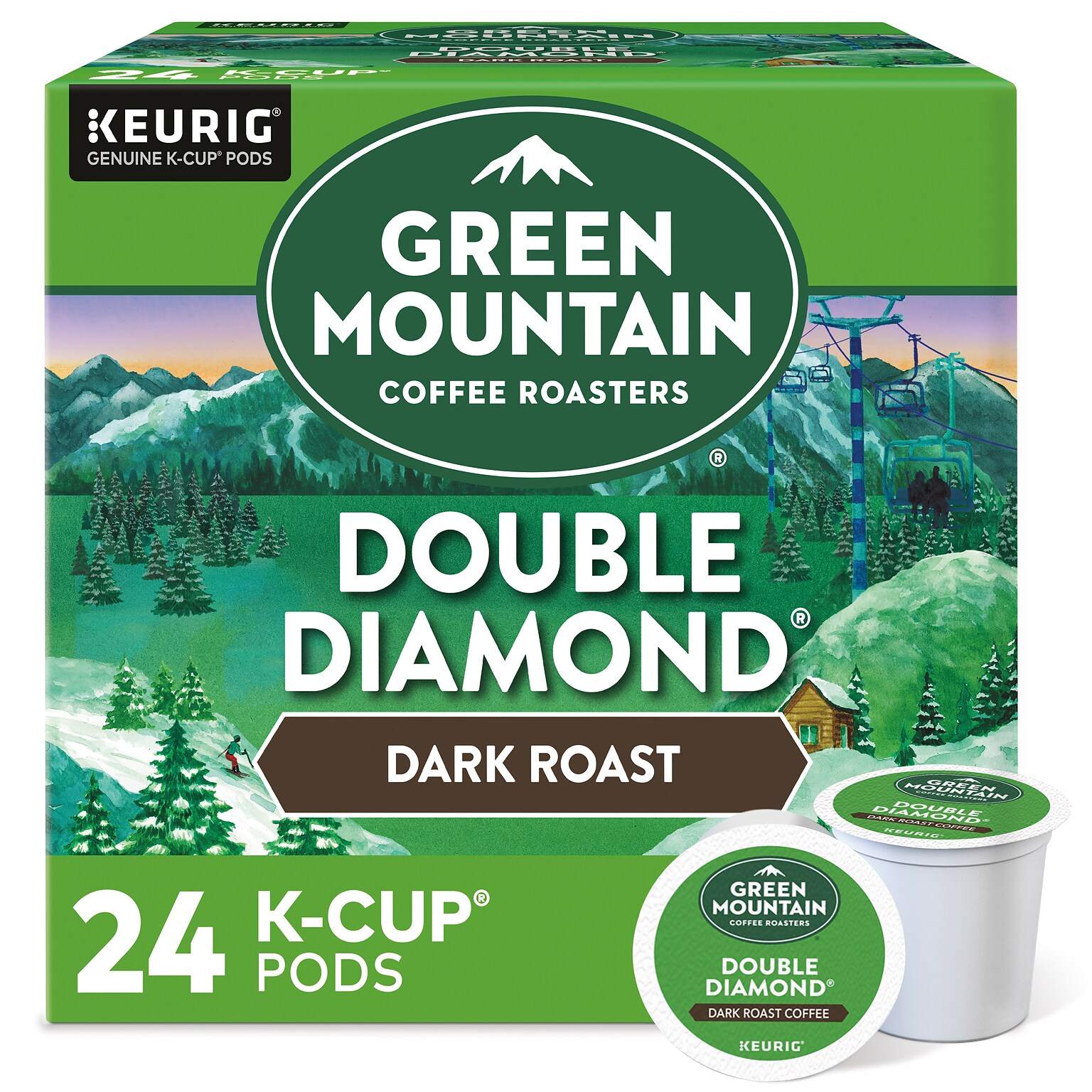 Green Mountain Double Diamond Coffee, Dark Roast, 0.40 oz. Keurig® K-Cup® Pods, 24/Box (4066)