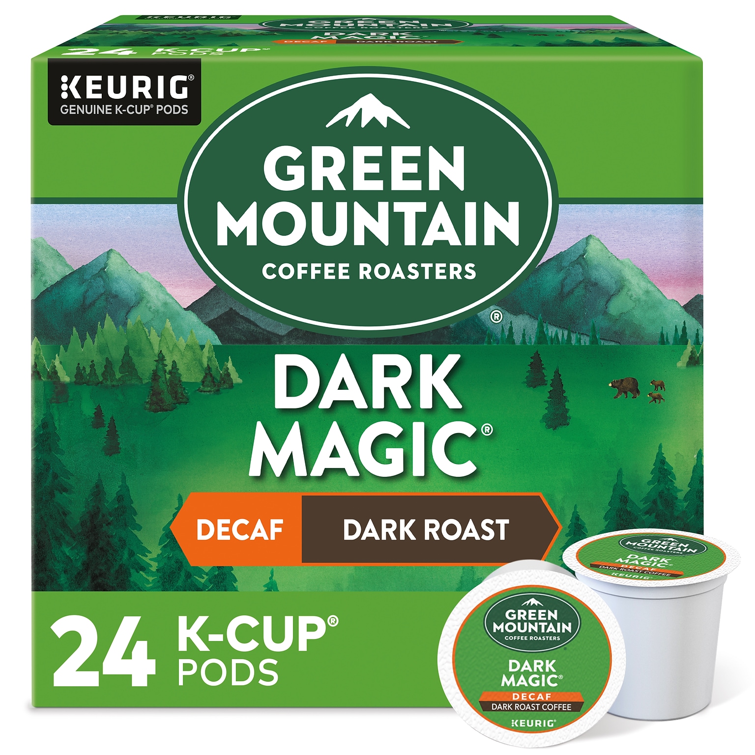 Green Mountain Dark Magic Decaf Coffee, Keurig K-Cup Pods, Dark Roast, 24/Box (4067)