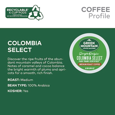 Green Mountain Colombia Select Coffee Keurig® K-Cup® Pods, Medium Roast, 24/Box (6003)