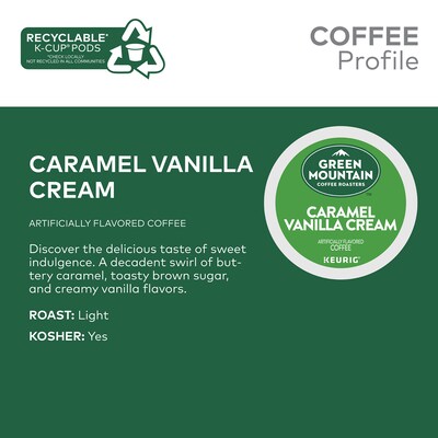 Green Mountain Caramel Vanilla Cream Coffee Keurig® K-Cup® Pods, Light Roast, 24/Box (5000330109)