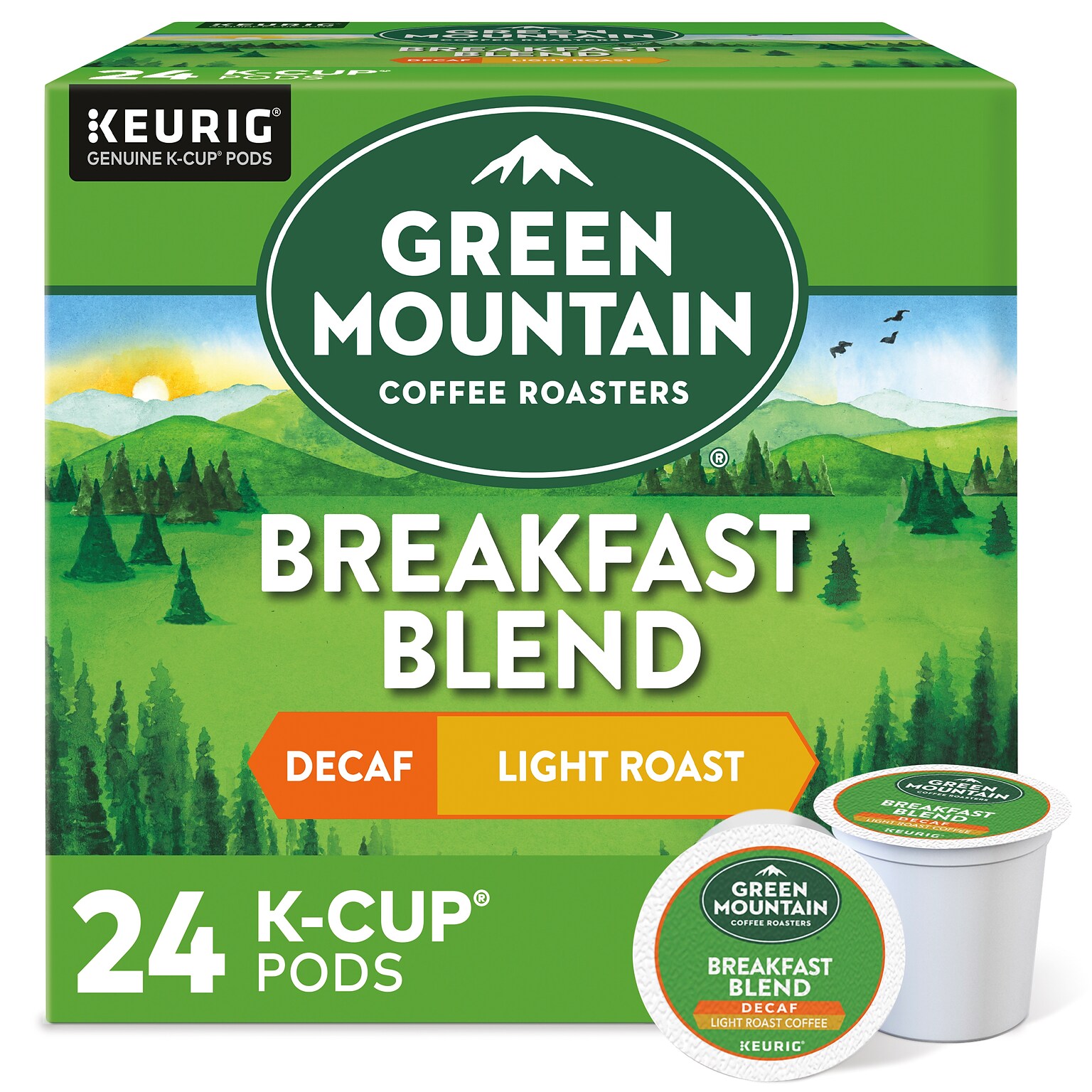 Green Mountain Breakfast Blend Decaf Coffee Keurig® K-Cup® Pods, Light Roast, 24/Box (5000378812)