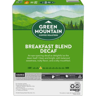 Green Mountain Breakfast Blend Decaf Coffee Keurig® K-Cup® Pods, Light Roast, 24/Box (5000378812)