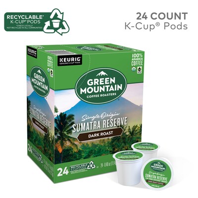 Green Mountain Sumatra Reserve Coffee, Dark Roast, 0.40 oz. Keurig® K-Cup® Pods, 24/Box (4060)