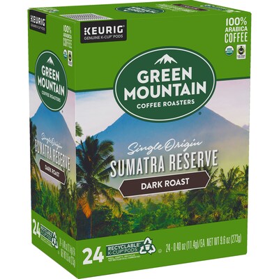 Green Mountain Sumatra Reserve Coffee, Dark Roast, 0.40 oz. Keurig® K-Cup® Pods, 24/Box (4060)