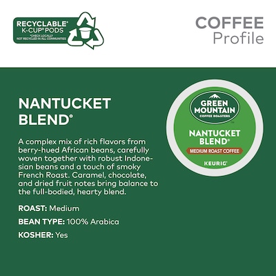 Green Mountain Nantucket Blend Coffee Keurig® K-Cup® Pods, Medium Roast, 24/Box (6663)
