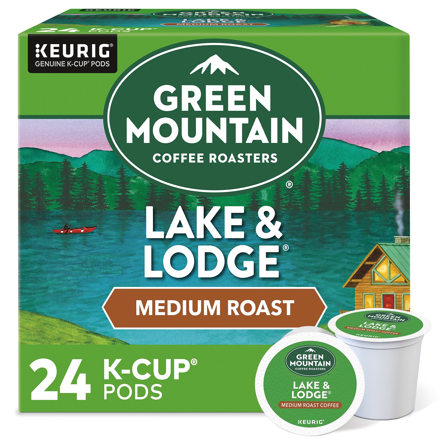 Green Mountain Lake & Lodge Coffee, Medium Roast, 0.31 oz. Keurig® K-Cup® Pods, 24/Box (6523)