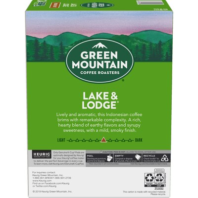 Green Mountain Lake & Lodge Coffee, Medium Roast, 0.31 oz. Keurig® K-Cup® Pods, 24/Box (6523)