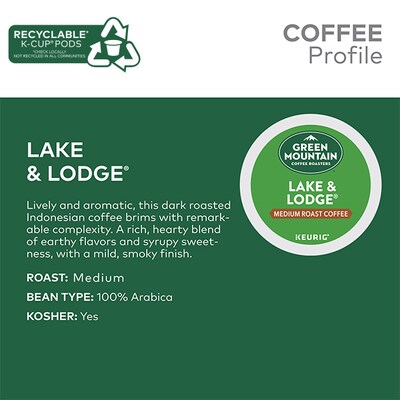 Green Mountain Lake & Lodge Coffee, Medium Roast, 0.31 oz. Keurig® K-Cup® Pods, 24/Box (6523)