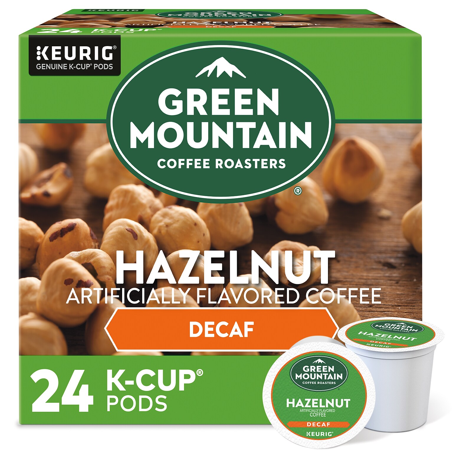 Green Mountain Hazelnut Decaf Coffee Keurig® K-Cup® Pods, Light Roast, 24/Box (5000330143)
