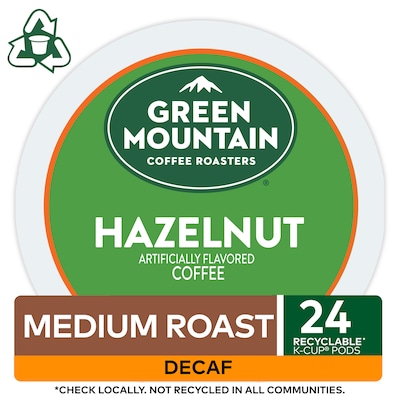 Green Mountain Hazelnut Decaf Coffee, Light Roast, 0.33 oz. Keurig® K-Cup® Pods, 24/Box (7792)