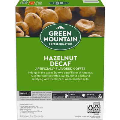 Green Mountain Hazelnut Decaf Coffee Keurig® K-Cup® Pods, Light Roast, 24/Box (5000330143)