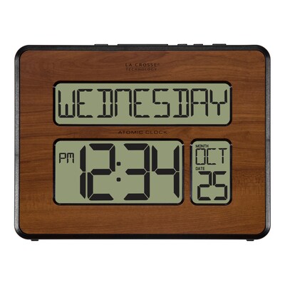 La Crosse Technology Atomic Calendar Walnut finish Digital Clock with Extra Large Digits (513-1419-WA)