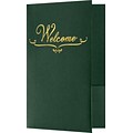 LUX Welcome Folders, Two Pockets, Green Linen w/ Gold Foil Stamped Design, 50/Pack (WELDDP100GF50)