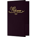 LUX Welcome Folders, Two Pockets, Dark Purple Linen w/ Gold Foil Stamped Design, 50/Pack (WEL-DE100-GF-50)