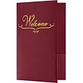 LUX Welcome Folders, Two Pockets, Burgundy Red Linen w/ Gold Foil Stamped Design, 250/Pack (WELDB100GF250)