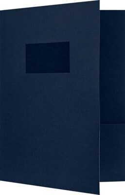 LUX 9 x 12 Presentation Folders, Two Pocket w/ Front Cover Window Dark Blue Linen, 50/Pack (SF102DDB