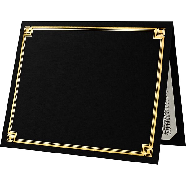LUX Certificate Holders, 9 1/2 x 11, Black with Gold Foil, 50/Pack (L185DDBLK100F50)