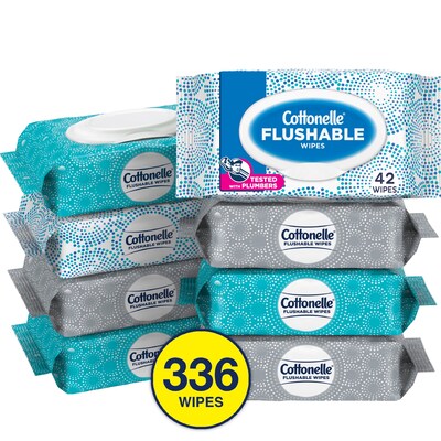 Cottonelle Flushable Toilet Paper Wipe, White, 42 Sheets/Pack, 8 Packs/Carton (51826)