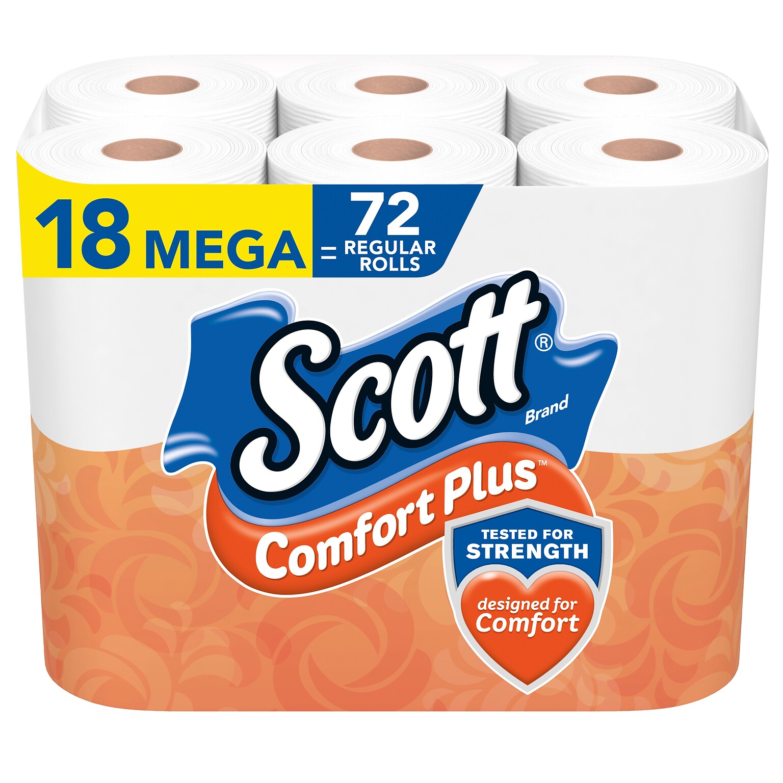 Scott Comfort Plus Toilet Paper, 1-Ply, White, 462 Sheets/Roll, 18 Mega Rolls/Pack (49729)
