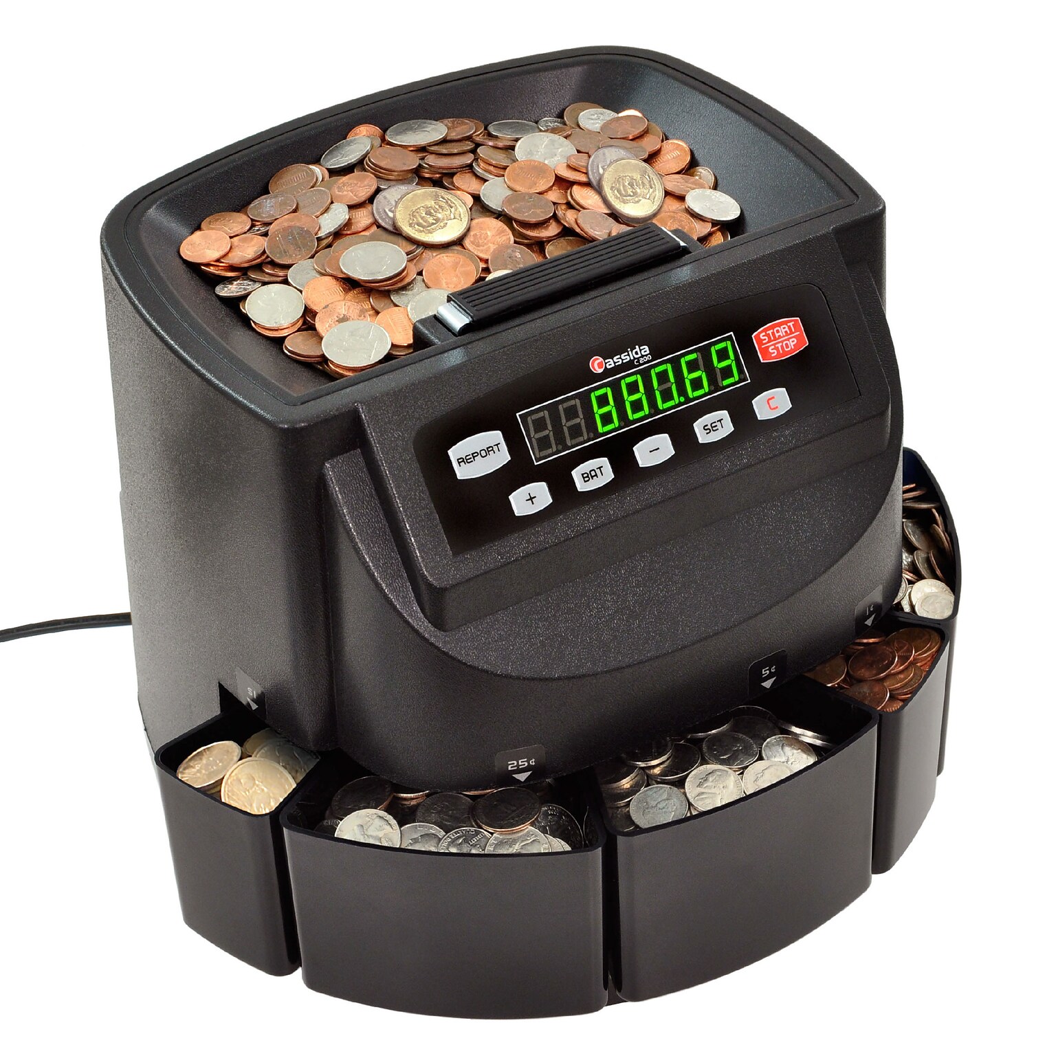 Cassida C200 Coin Sorter, 5 Compartments, Black (C200)