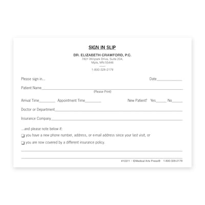 Custom Privacy Sign-In Slips, 5-1/2 x 4, 100 Sheets per Pad