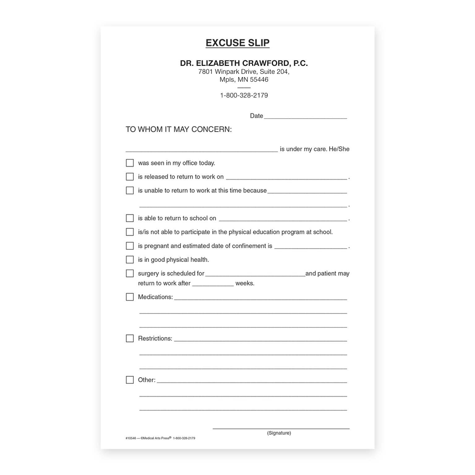 Custom All-Purpose Excuse Slips, 5-1/2 x 8-1/2, 100 Sheets per Pad