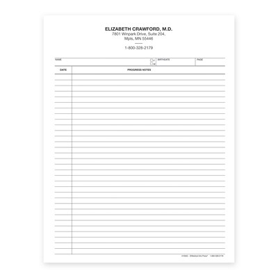 Custom 2-Sided Progress Notes, 8-1/2" x 11", 2-Hole Top Punched, 24# White Ledger Stock, 250 Sheets per Pack