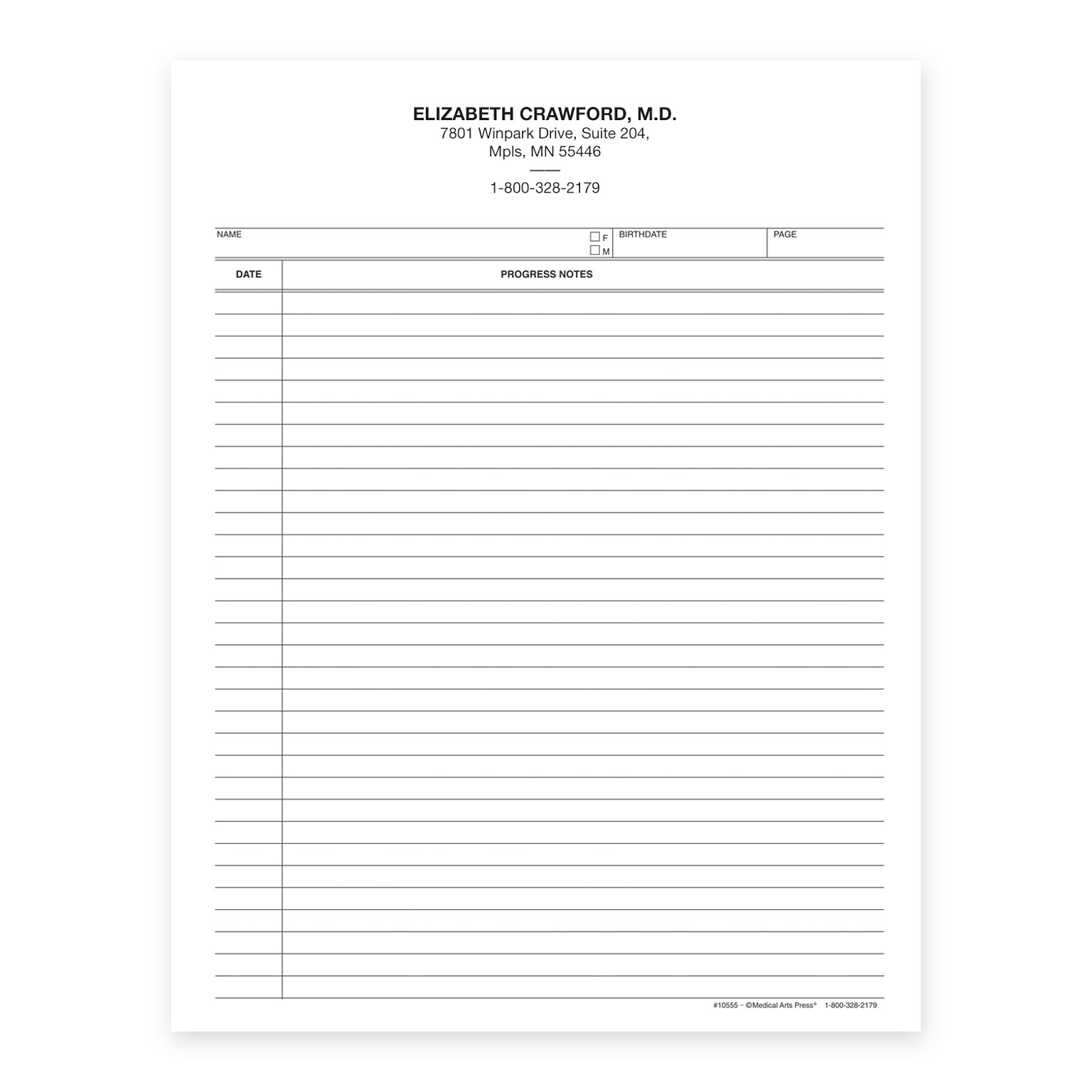 Custom 2-Sided Progress Notes, 8-1/2 x 11, 2-Hole Top Punched, 24# White Ledger Stock, 250 Sheets per Pack