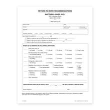 Custom Return to Work Recommendation Slips, 8-1/2 x 11, 100 Sheets per Pad