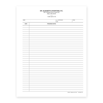 Custom 2-Sided Progress Notes, 8-1/2 x 11, 3-Hole Side Punched, 24# White Stock, 250 Sheets per Pa