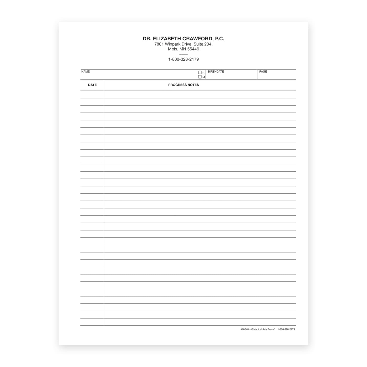 Custom 2-Sided Progress Notes, 8-1/2 x 11, 3-Hole Side Punched, 24# White Stock, 250 Sheets per Pack