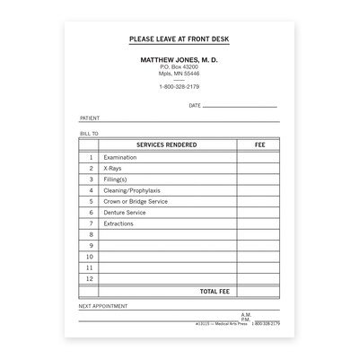 Custom Dental Charge Slips, 4 x 5-1/2, 100 Sheets per Pad