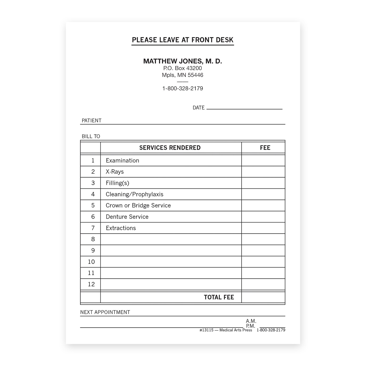 Custom Dental Charge Slips, 4 x 5-1/2, 100 Sheets per Pad