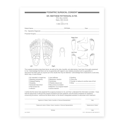 Custom Podiatric Surgical Consent Slips, 8-1/2 x 11, 100 Sheets per Pad