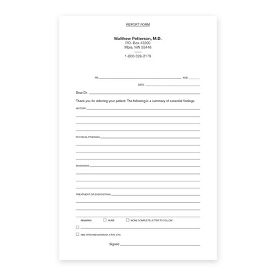 Custom Referral Report Form Slips, 5-1/2 x 8-1/2, 100 Sheets per Pad