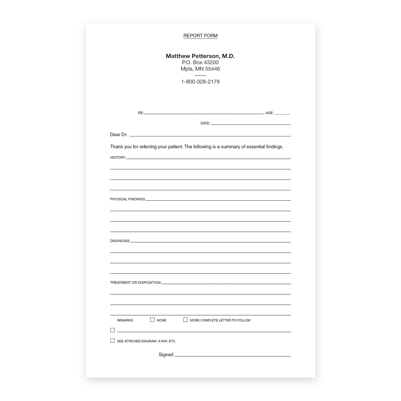Custom Referral Report Form Slips, 5-1/2 x 8-1/2, 100 Sheets per Pad