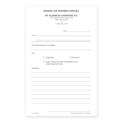 Custom Referral for Treatment Slips, 5-1/2 x 8-1/2, 100 Sheets per Pad