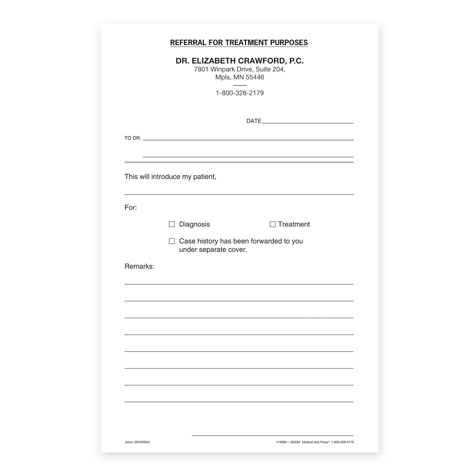 Custom Referral for Treatment Slips, 5-1/2 x 8-1/2, 100 Sheets per Pad