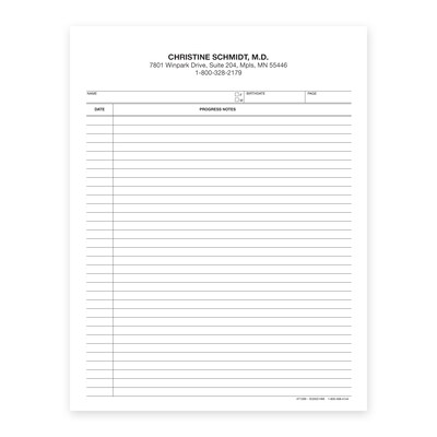 Custom 1-Sided Progress Notes, 8-1/2 x 11, 2-Hole Top Punched, 24# White Ledger Stock, 250 Sheets