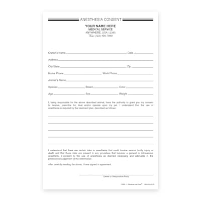 Custom Carbonless Anesthesia Consent Form, 3-1/4" x 5", 100 Sheets per Pad