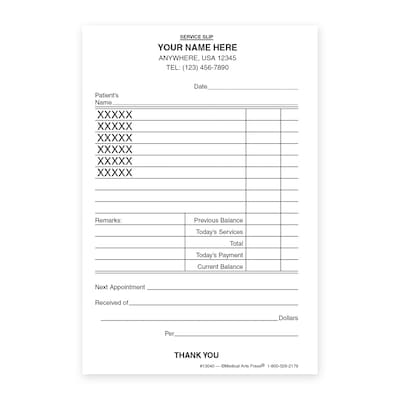 Custom Carbonless Itemized Service Slips, 3-1/4 x 5, 100 Sheets per Pad