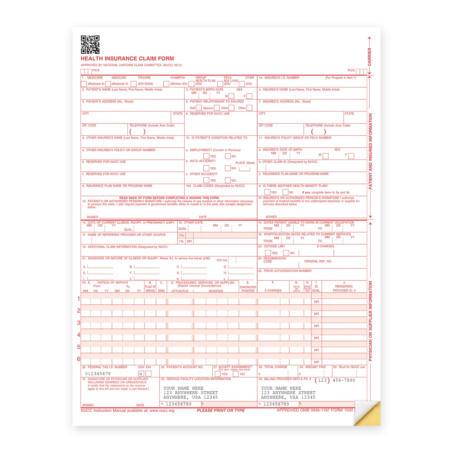 Custom 2-Part Snapset CMS Forms, 8-1/2 x 11, 500 Sets per Pack