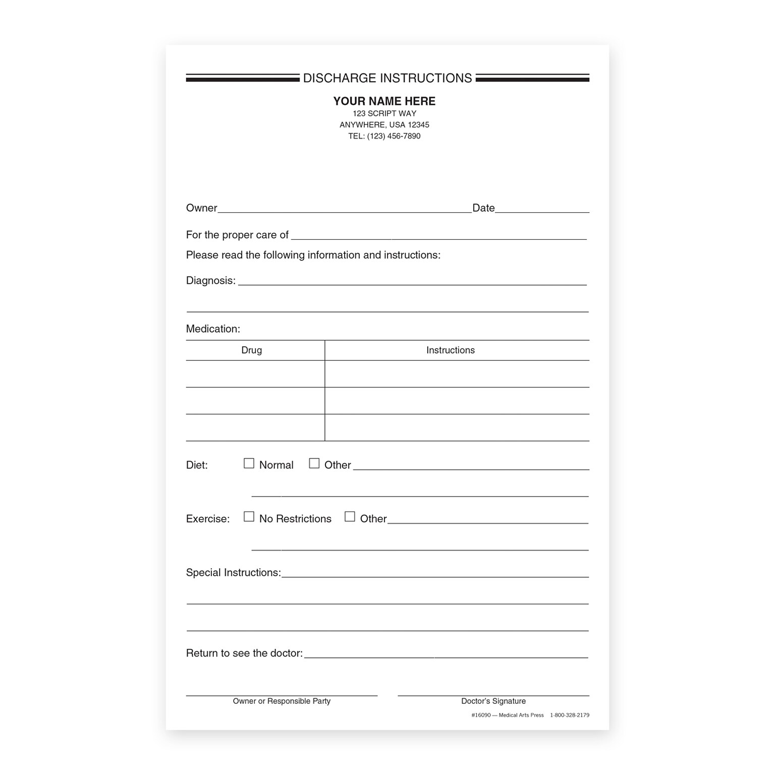 Custom Carbonless Veterinarian Discharge Instructions, 5-1/2 x 8-1/2, 100 Sets per Pad